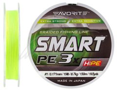 Шнур Favorite Smart PE 3x 150м (fl.yellow) #0.6/0.132mm 12lb/5.4kg (1693-10-56)